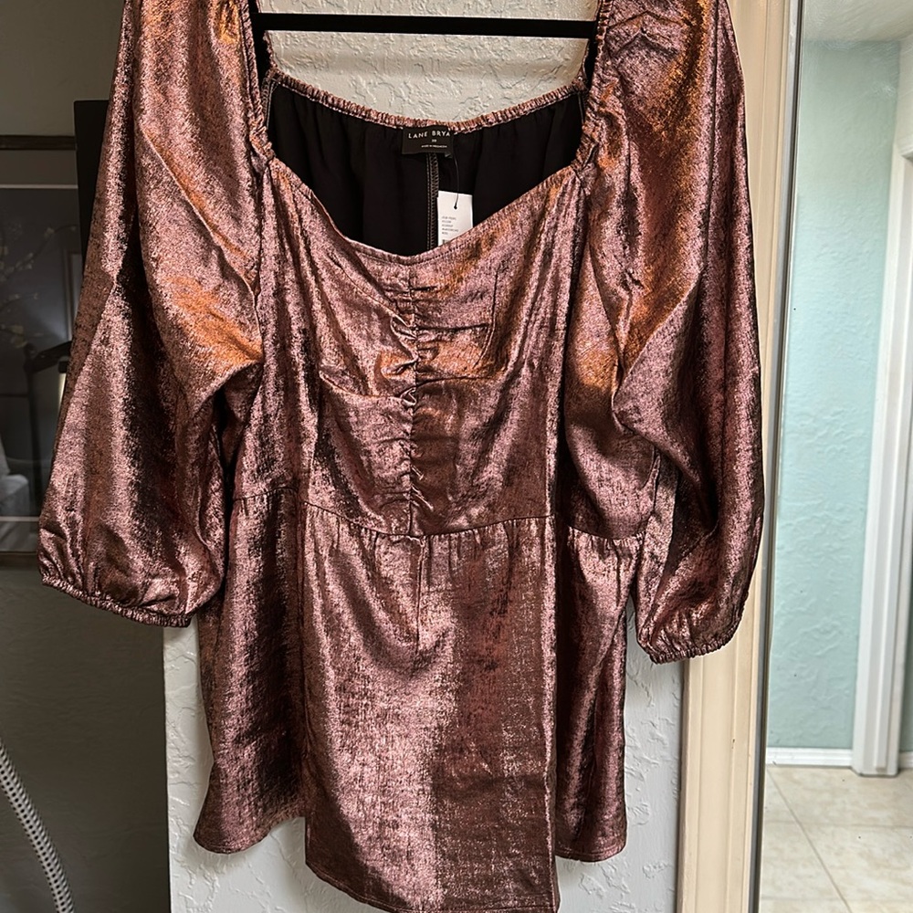 Cheers to a great party look-this copper lame shirt is ready to party-never worn